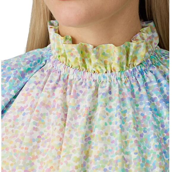 Cynthia Rowley Confetti Dot Print 100% Poplin Cotton Long Sleeve Shift Dress - Picture 4 of 16